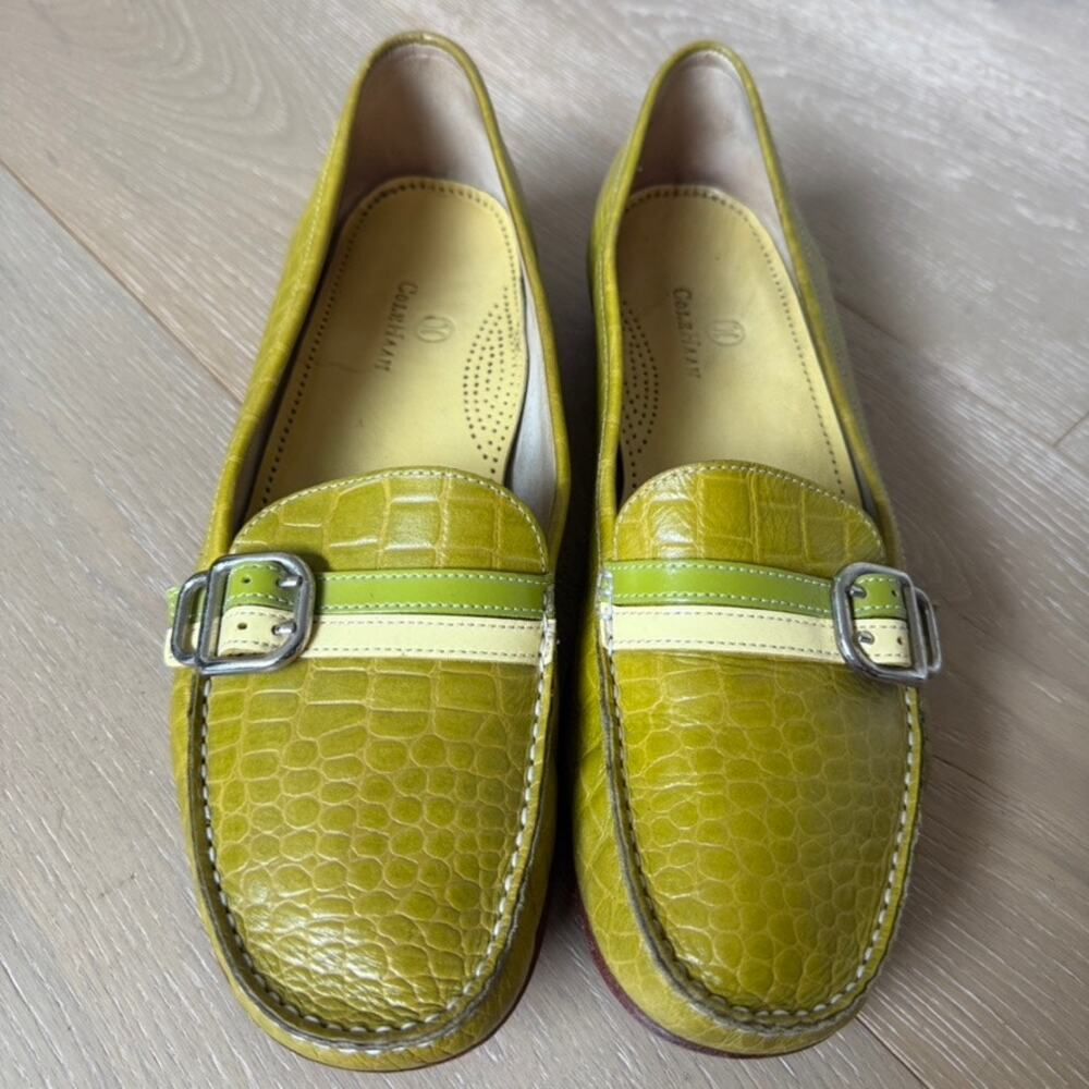 Cole Haan Vintage Crocodile Embossed Leather Buckle Loafers Chartreuse Green 11B